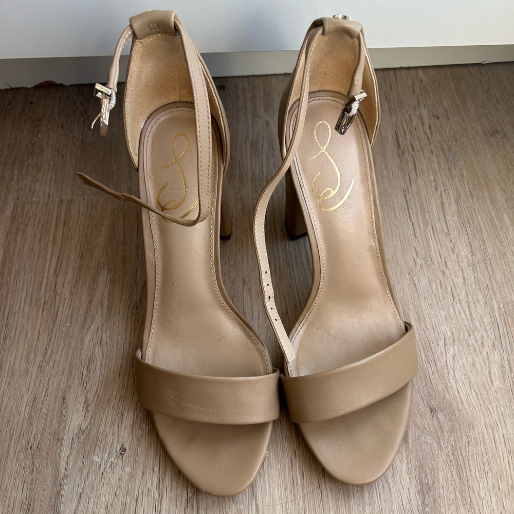 Sam Edelman Nude Tan Leather Ankle-Strap Heels